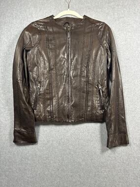 Vince Whipstitch Lamb Leather Full Zip Jacket Women's XS Chocolate Brown